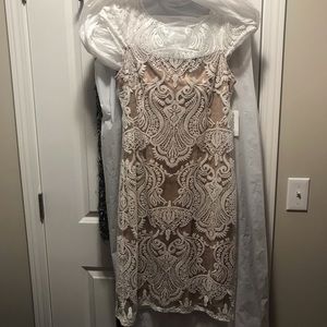 Brand new! Gorgeous tan and white lace dress